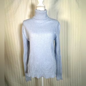 Coach Womens Turtleneck Sweater Ice Blue Wool Blend sz L